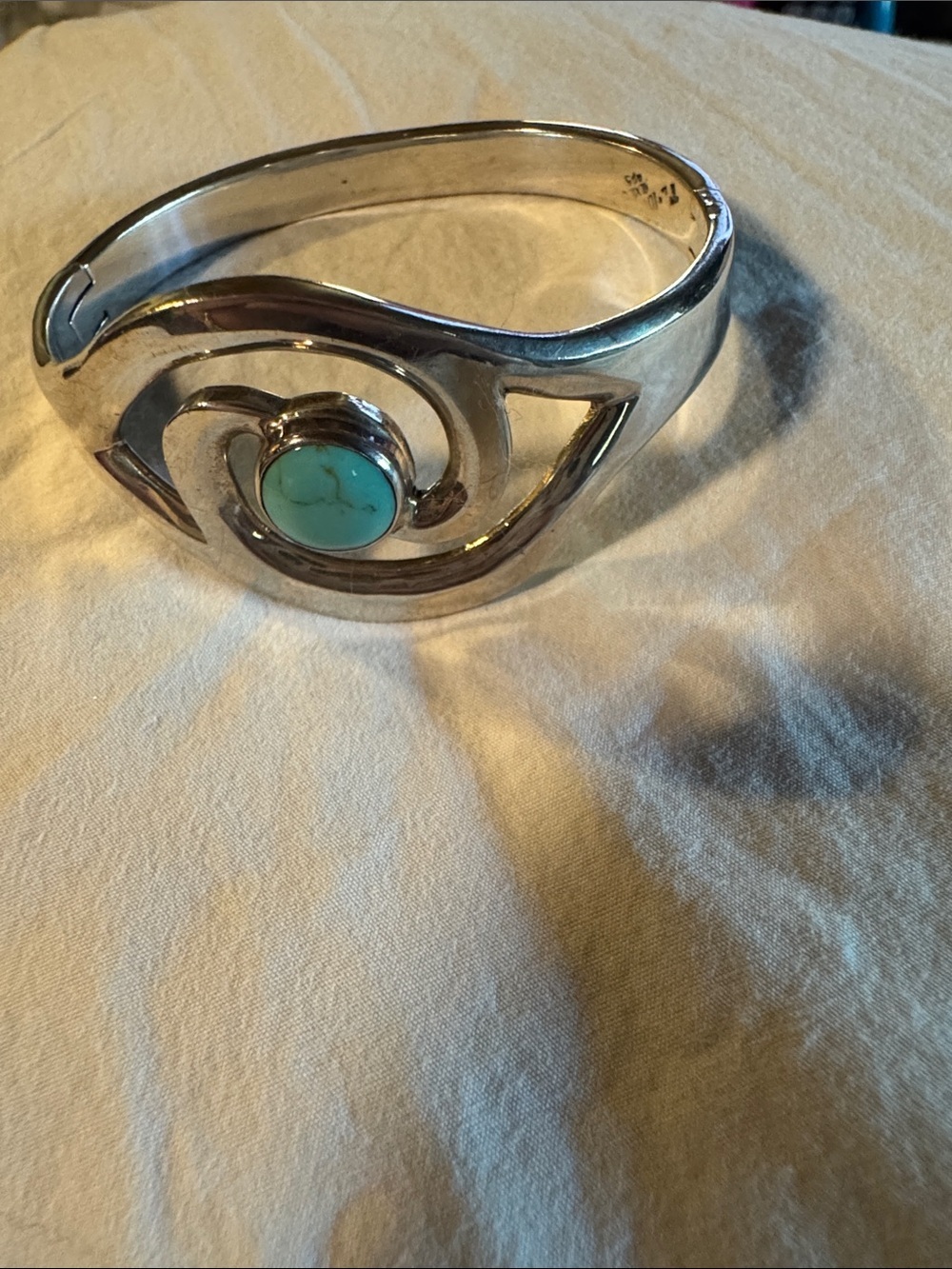 Vintage Sterling Silver Marked Turquoise Accent Cuff Bracelet - Silver Turquoise